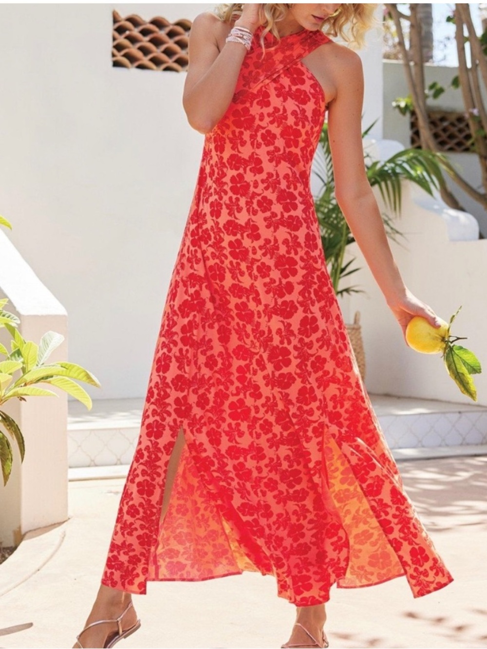 Soft Surroundings kalani maxi dress radiant red hibiscus womens 1X NWT
